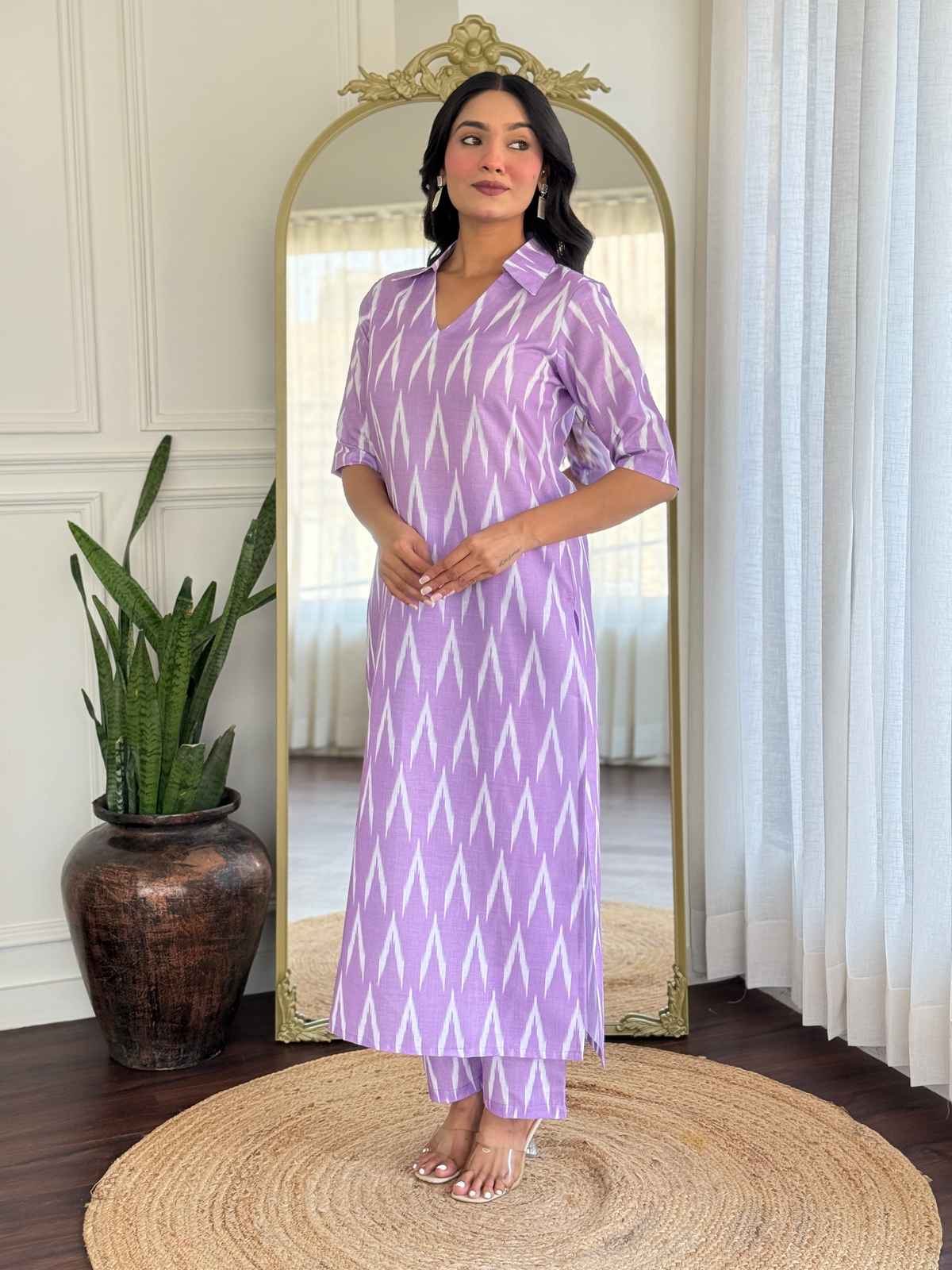 GoSriKi Women's Rayon Blend Straight Printed Kurta with Pant | DEMETER | Onion - S