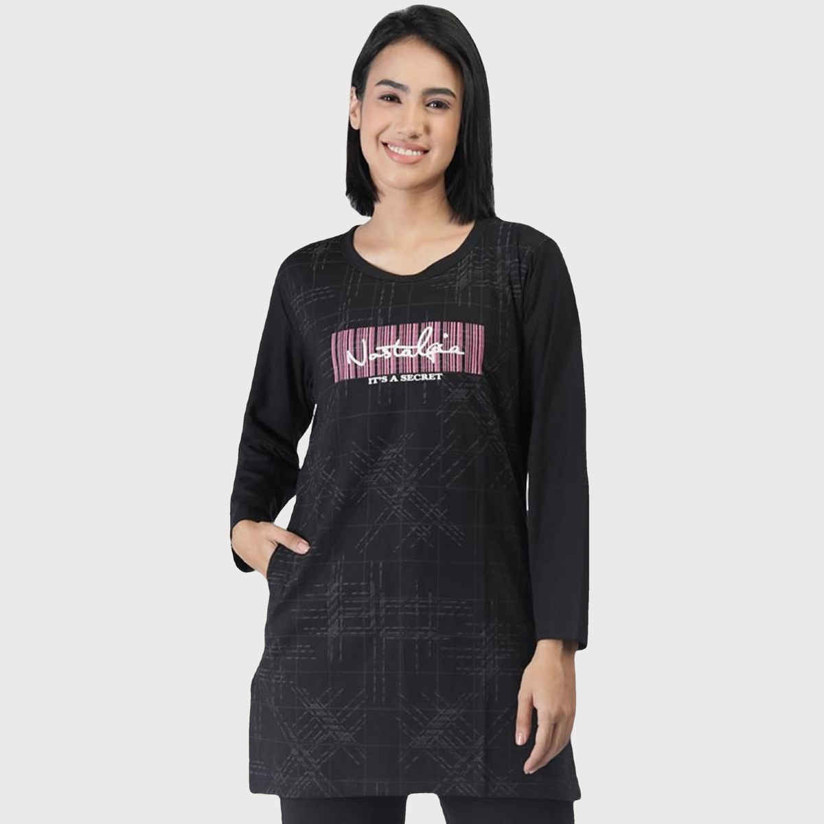 Duchess Women's Regular Fit Stylish Long T-shirt | Black - 4XL