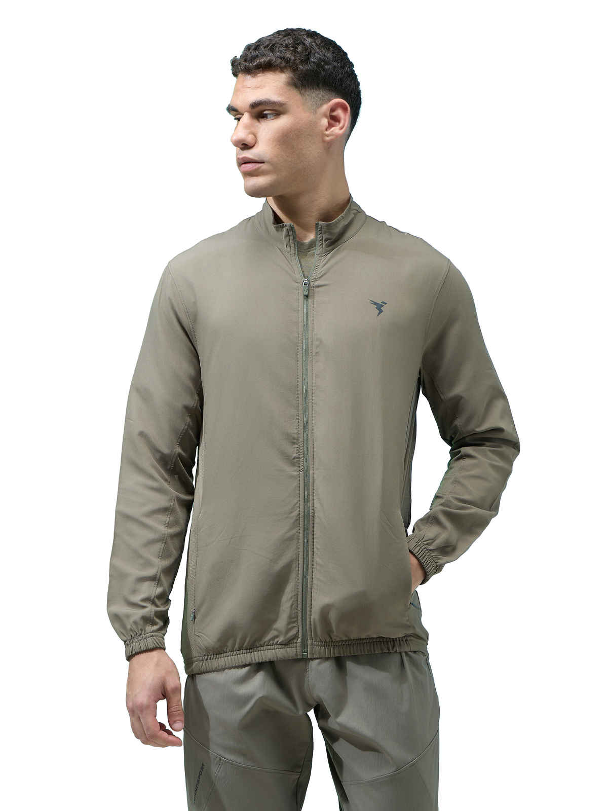 Technosport Men's Slim Fit Mock Neck Sports Jacket | TECHNOLITE Fabric | Olive - M