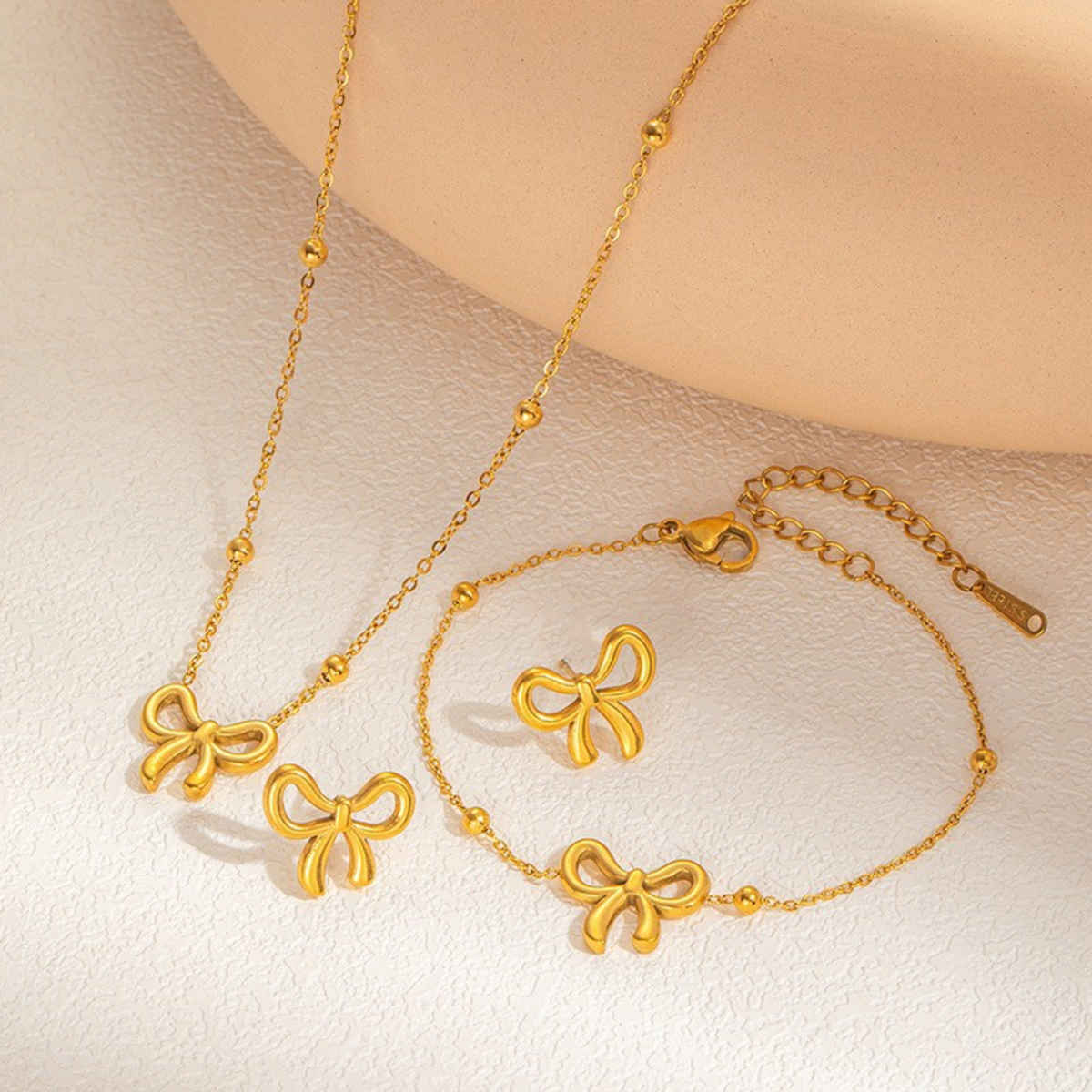 BeautyNX Gold Bow Necklace, Bracelet & Earrings Combo Set for Women
