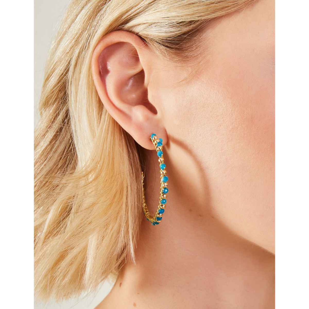 Accessorize London Women's Turquoise Woven Beaded Hoop Earrings - Turquoise