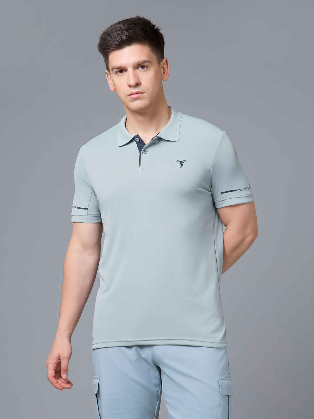 Technosport Men's Solid Slim Fit Polo Sports T-Shirt with TECHNOCOOL+ | Ultimate Grey | L