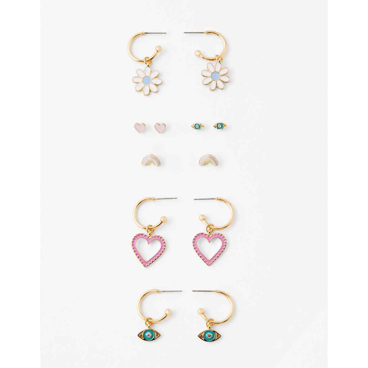 Accessorize London 6 X Rainbow Flower Stud & Hoop Pack Earrings