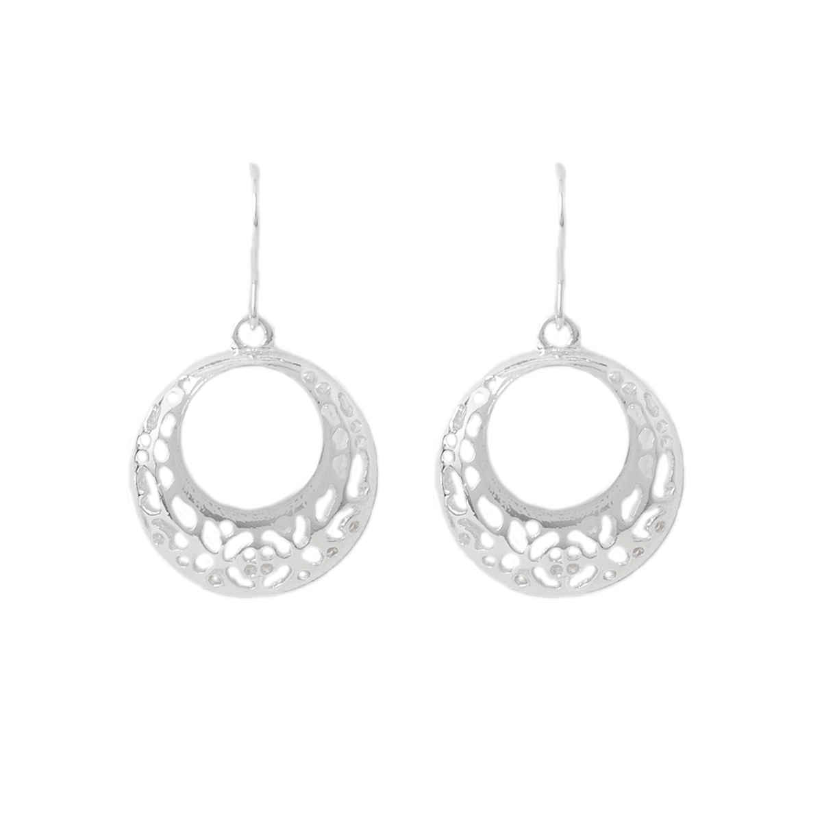 Accessorize London Women's Silver Filigree Short Drop Hoop Earring - Silver