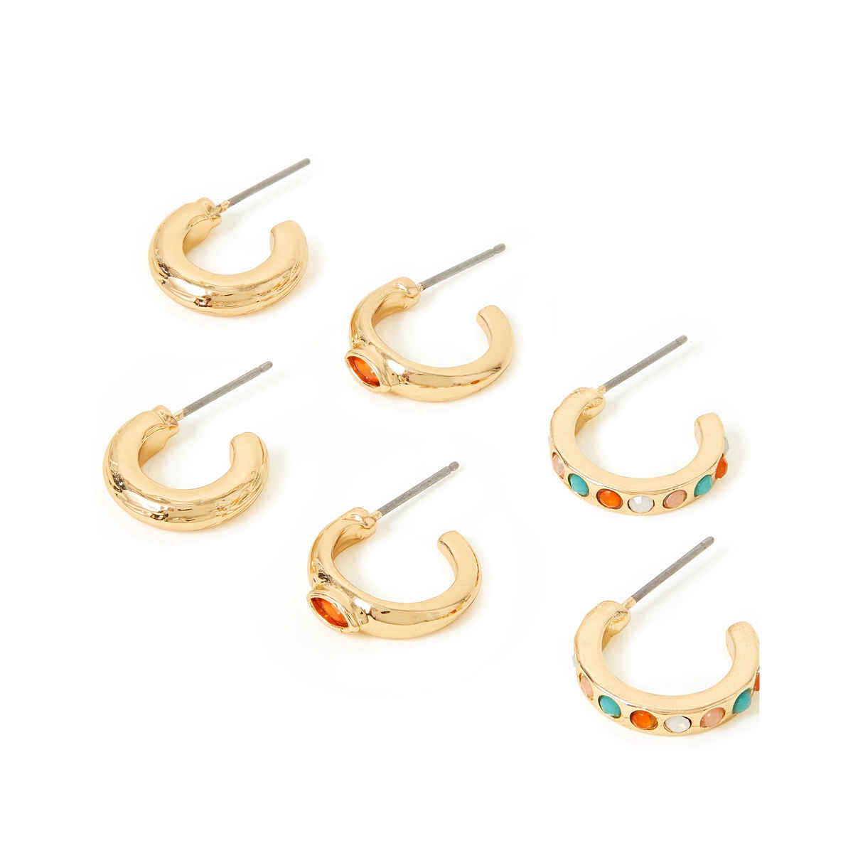 Accessorize London Women's Multi Set Of 3 Huggie Brights Gem Hoops Earring - Multi