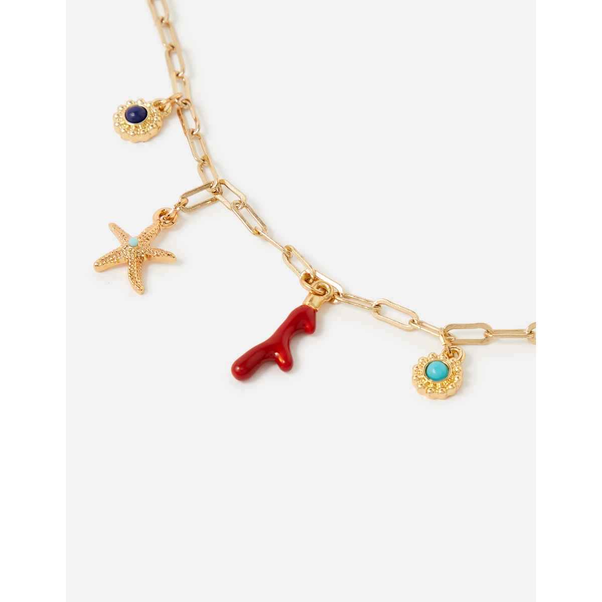 Accessorize London Women's St Ives Charmy Shell And Coral Collar Necklace - Gold
