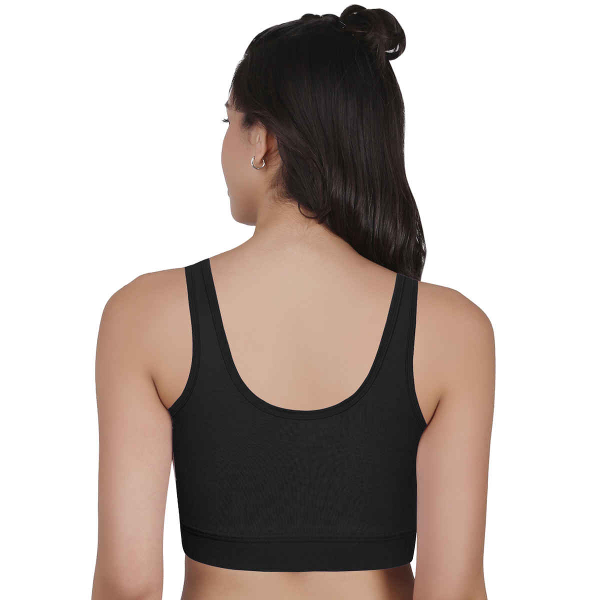 D'Chica Broad Strap Cotton Gym Bra For Women's | Removable Pads | Black | XL