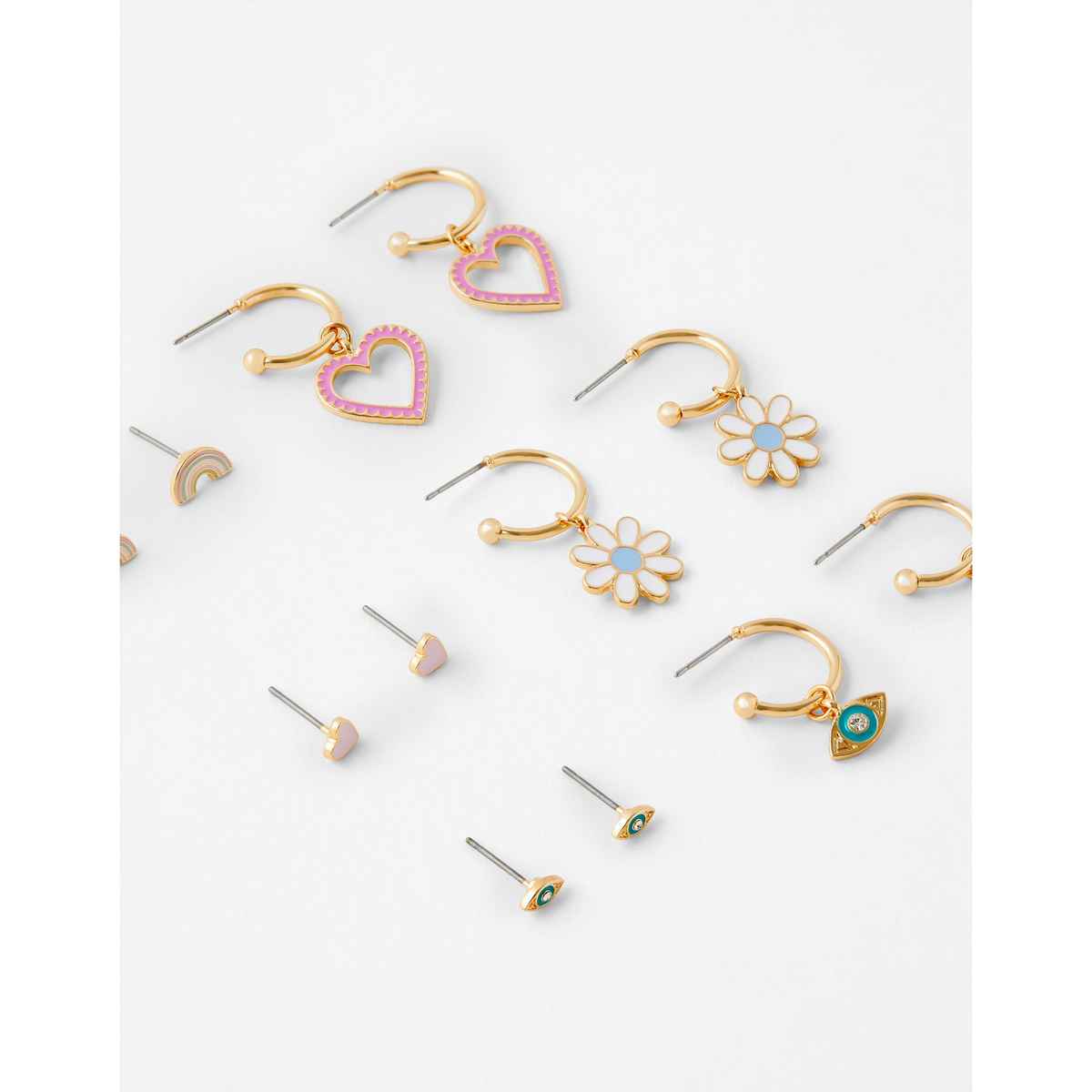 Accessorize London 6 X Rainbow Flower Stud & Hoop Pack Earrings
