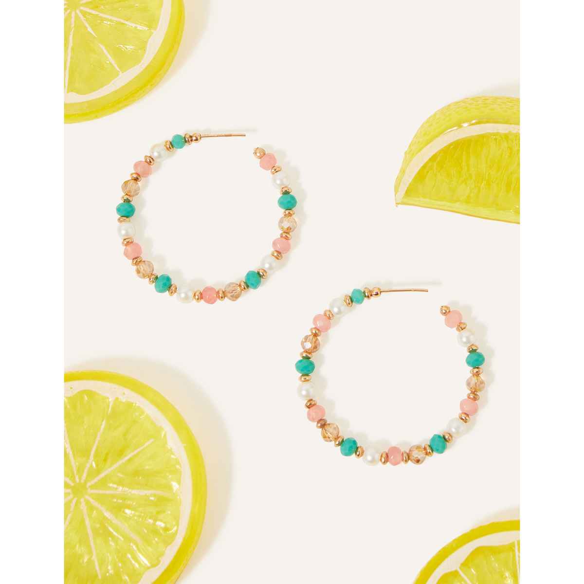 Accessorize London Multi Coral Beaded Hoop Earring - Multi
