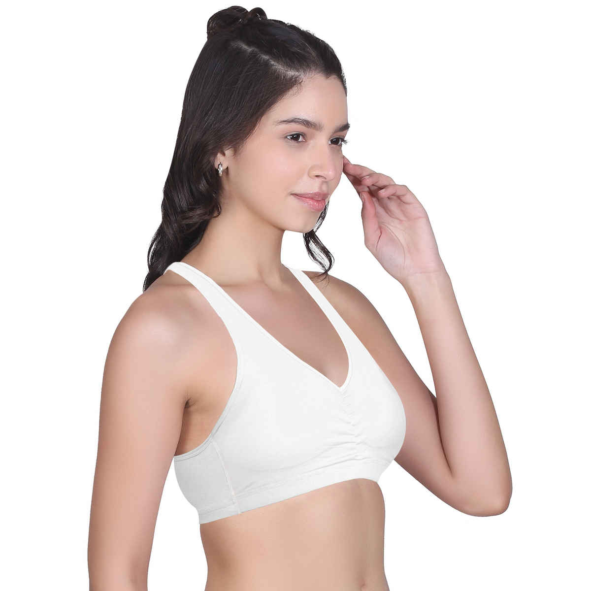 D'Chica Broad Strap Cotton Gym Bra For Women's | Removable Pads | White | L