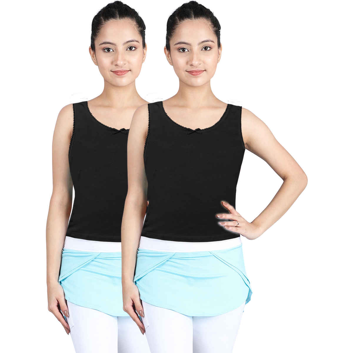D'Chica Girl's Cotton Tank Top | Black - XS