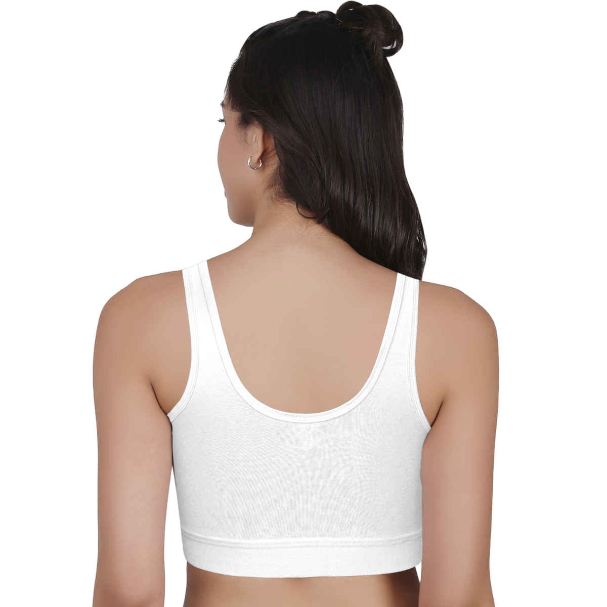 D'Chica Broad Strap Cotton Gym Bra For Women's | Removable Pads | White | L