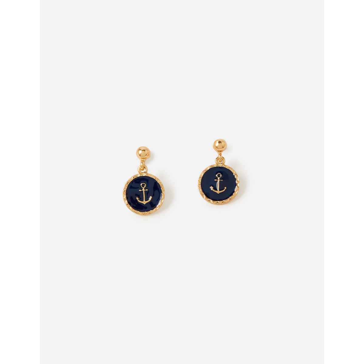 Accessorize London Women's St Ives Enamel Anchor Short Drop Earrings - Navy