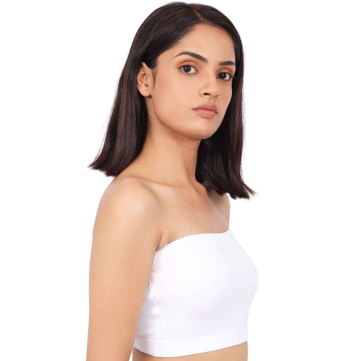 D'chica Double-Layer Cotton Strapless Bra | Non Padded Bandeau | Solid White - L