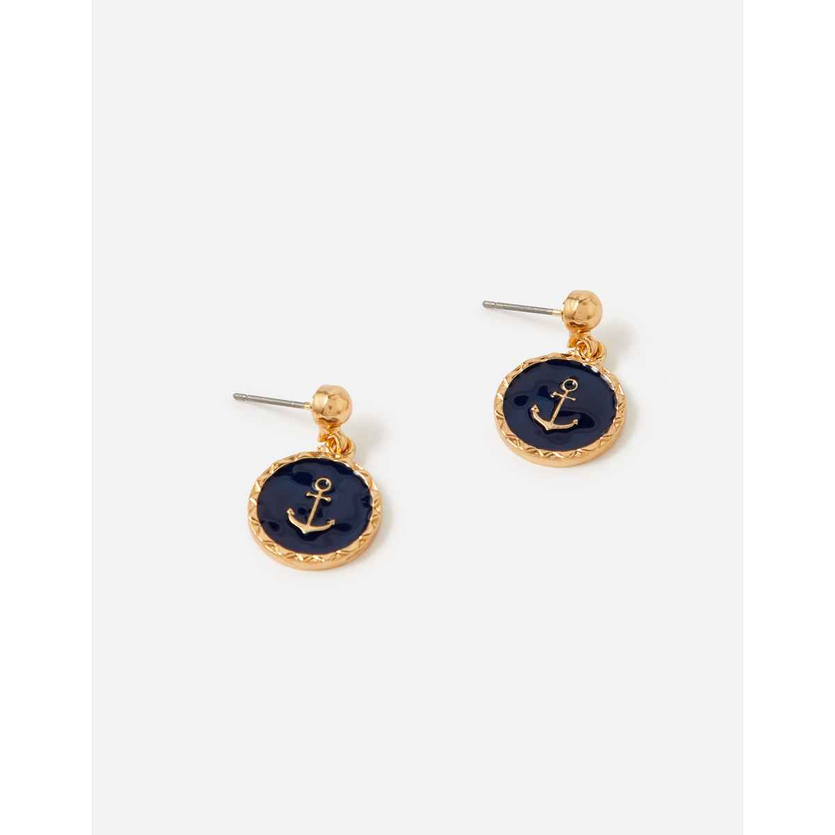 Accessorize London Women's St Ives Enamel Anchor Short Drop Earrings - Navy
