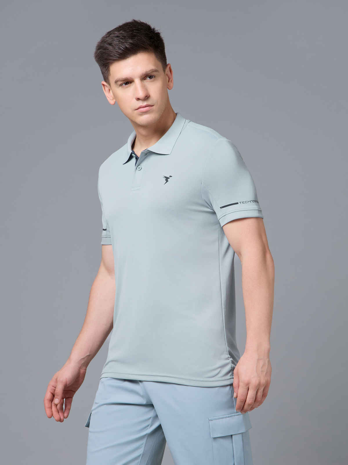 Technosport Men's Solid Slim Fit Polo Sports T-Shirt with TECHNOCOOL+ | Ultimate Grey | M