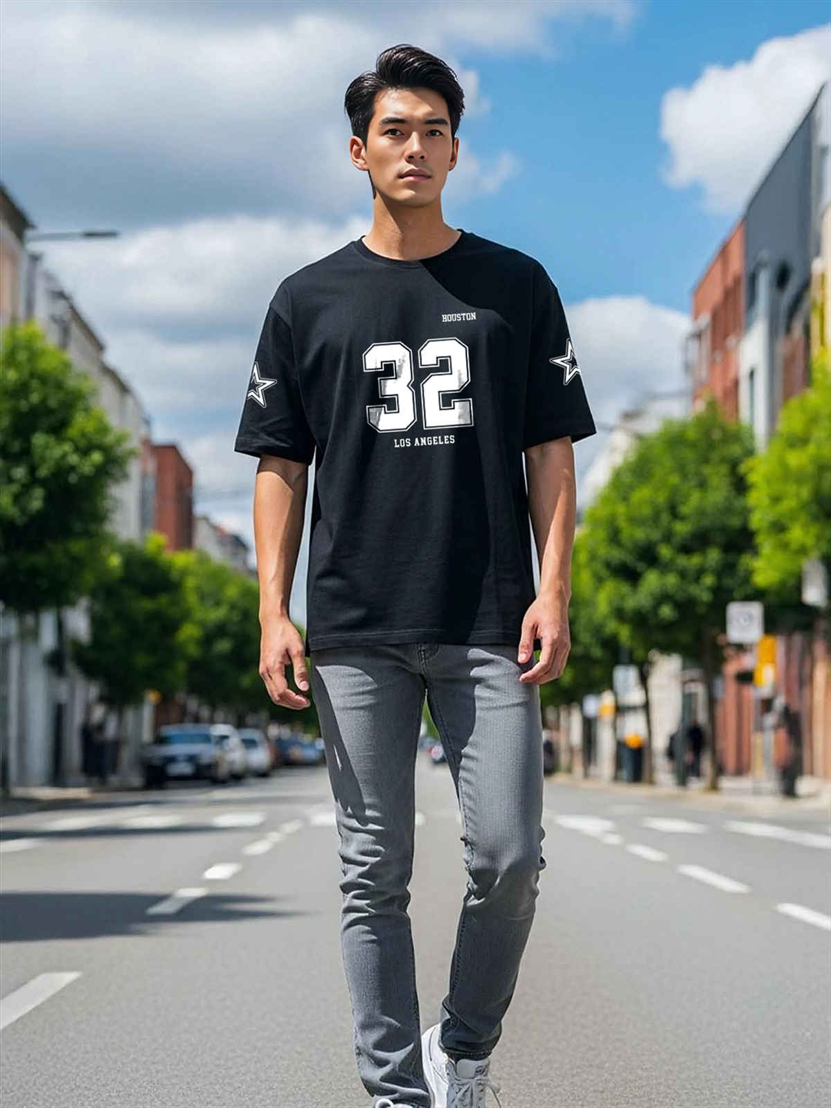 BENNY BROOKS Men's Round Neck half sleeve Oversized T-shirt |AA(ARN)BLACK43 | Black - M