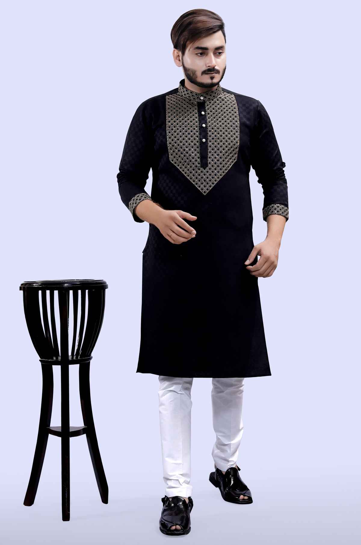 Tibra Collection Men Straight Kurta - Black | Designer | Cotton Blend | L