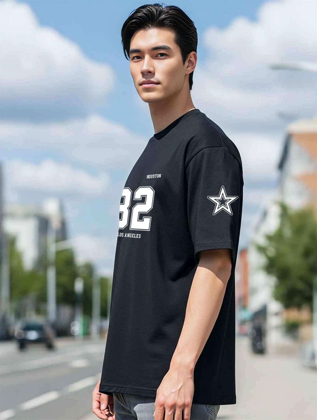 BENNY BROOKS Men's Round Neck half sleeve Oversized T-shirt |AA(ARN)BLACK43 | Black - M