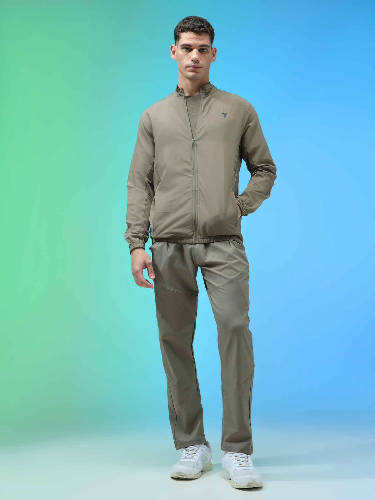 Technosport Men's Slim Fit Mock Neck Sports Jacket | TECHNOLITE Fabric | Olive - 2XL