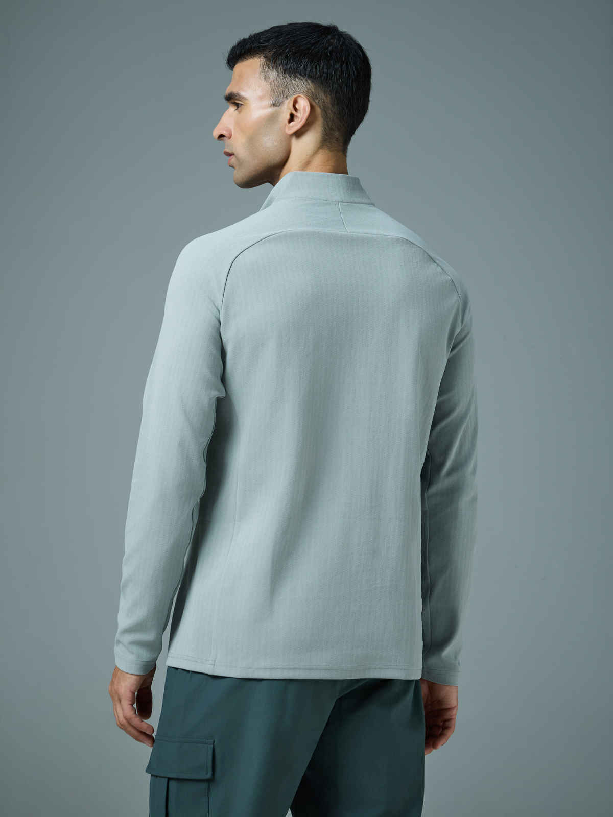 Technosport Men's Solid Slim Fit Mock Neck Sports T-Shirt with ELASTO PLUS | Aqua Grey | M