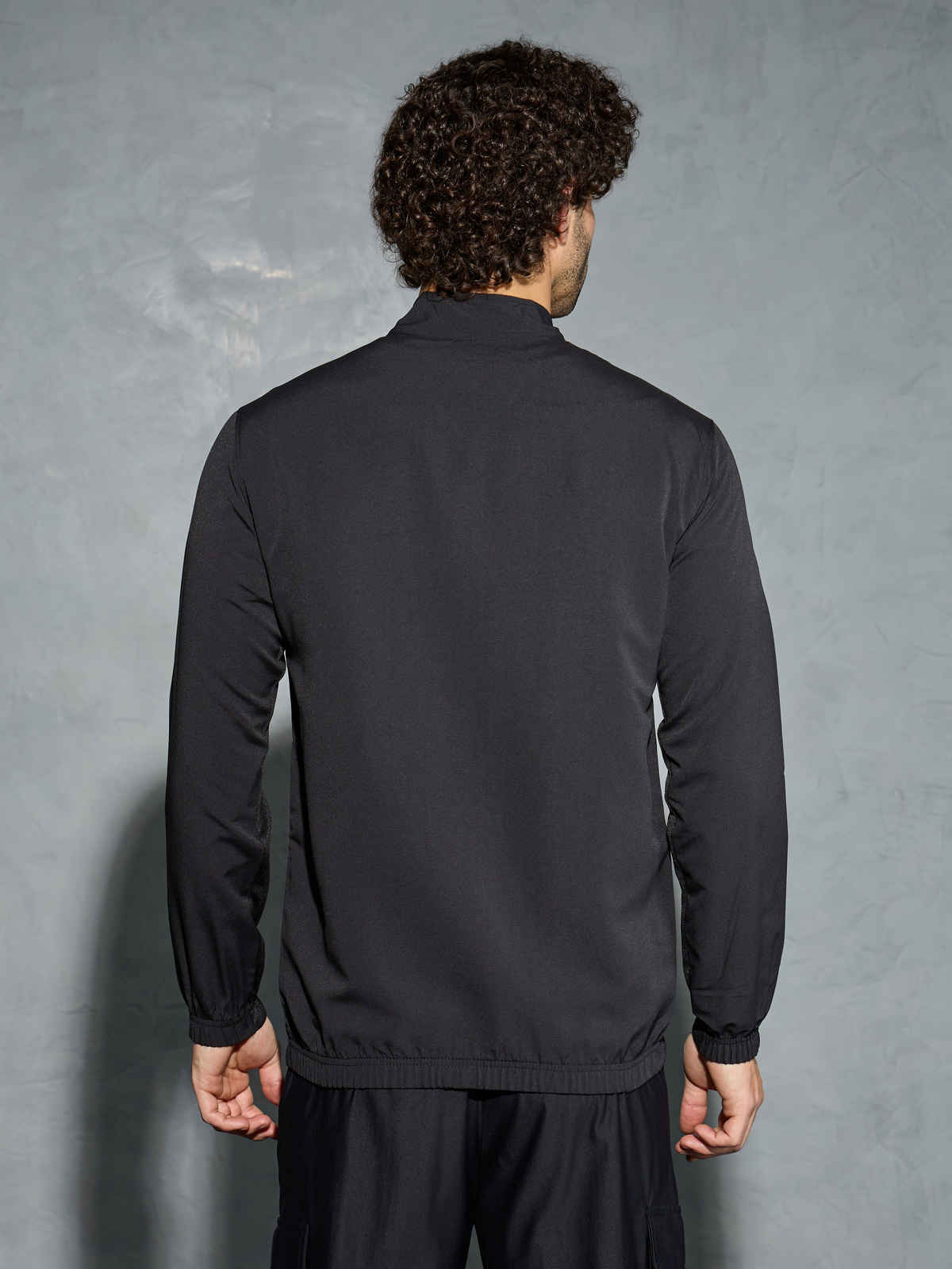 Technosport Men's Poly Solid Slim Fit Mock Neck Full Sleeve Sports Jacket | Black - L