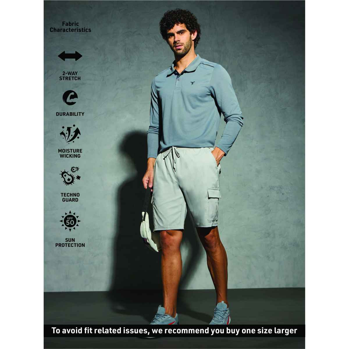 Technosport Men Poly Solid Slim Fit Sports Shorts with TS FLEXI | Ash | M