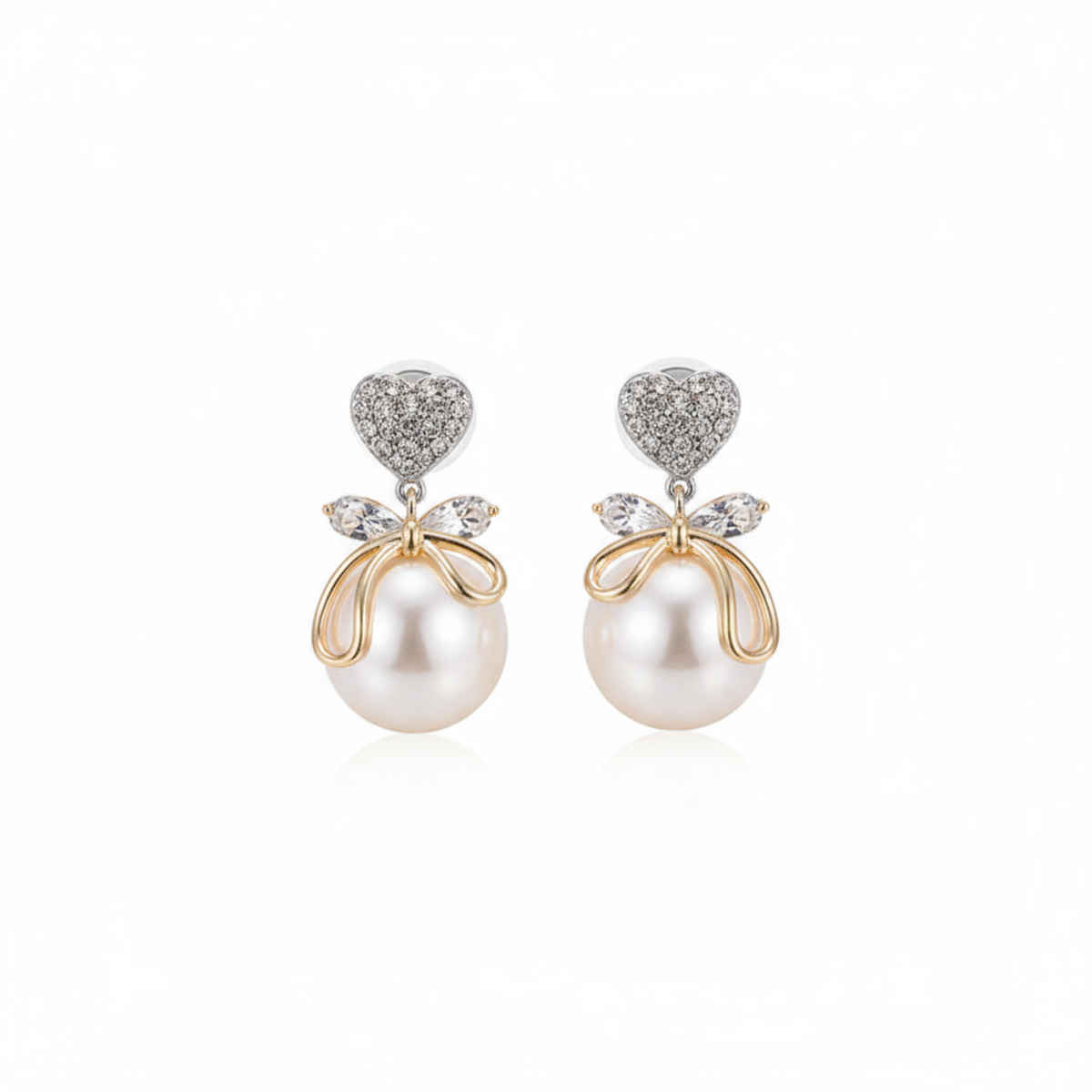 BeautyNX Amour Heart Pearl Drops Earrings | Gold | BNX-EAR-0006