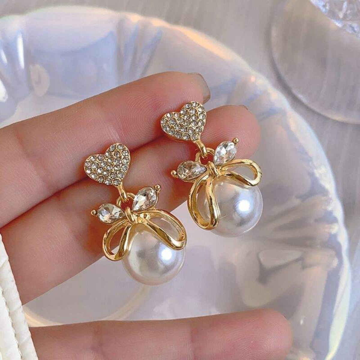 BeautyNX Amour Heart Pearl Drops Earrings | Gold | BNX-EAR-0006