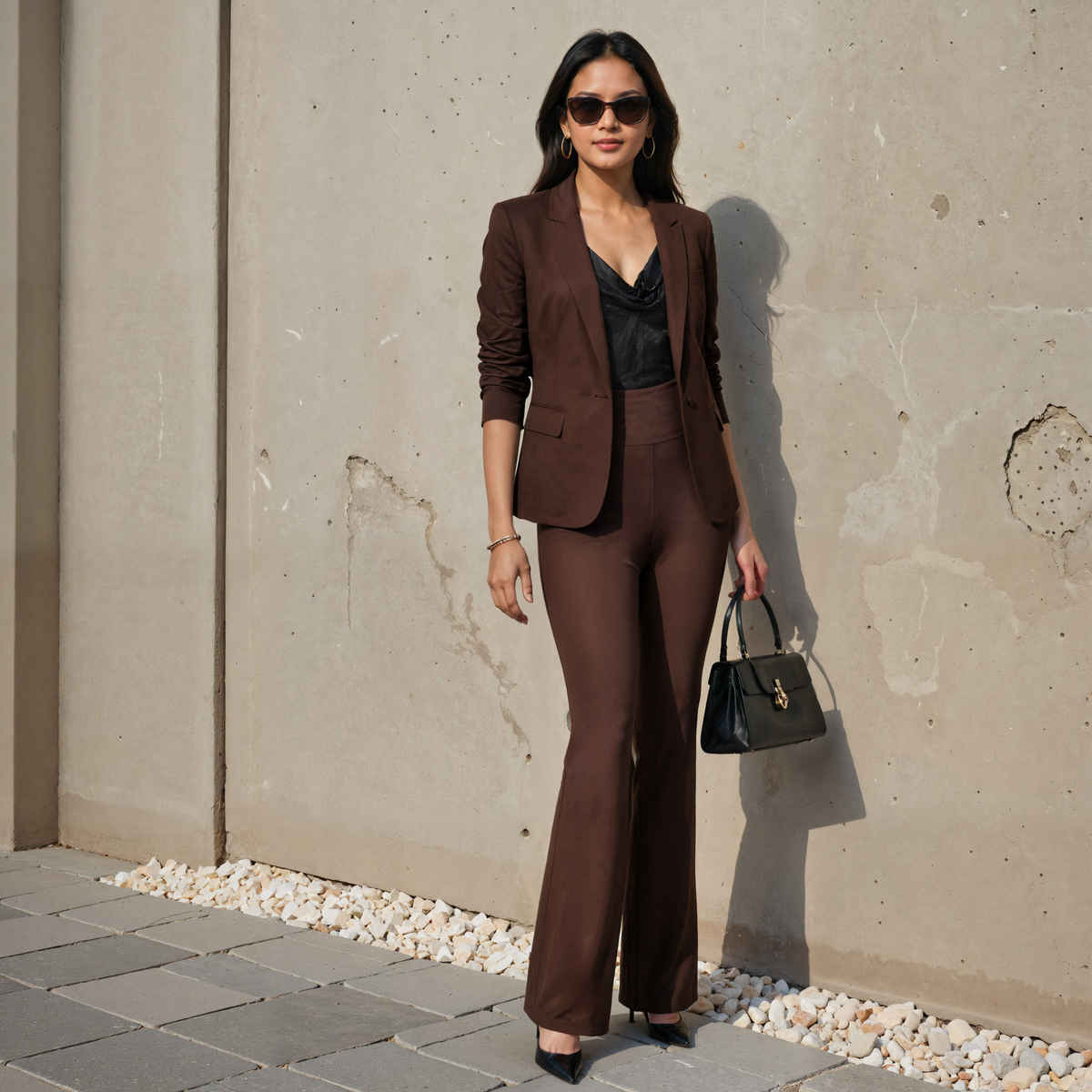 Blissclub Women's Ultimate Flare Pants - Lite Barkha Brown | XL