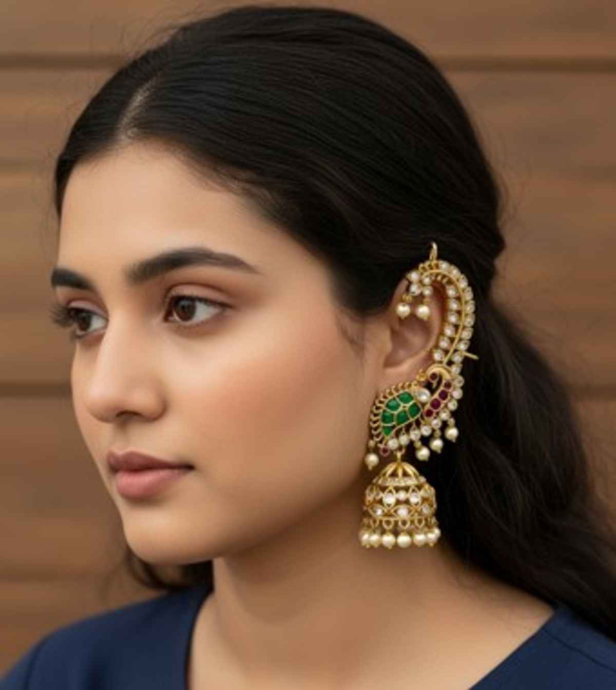 The Opal Factory Temple Jewelry Karnphool Kundan Peacock | Moti Work | Gold Multi