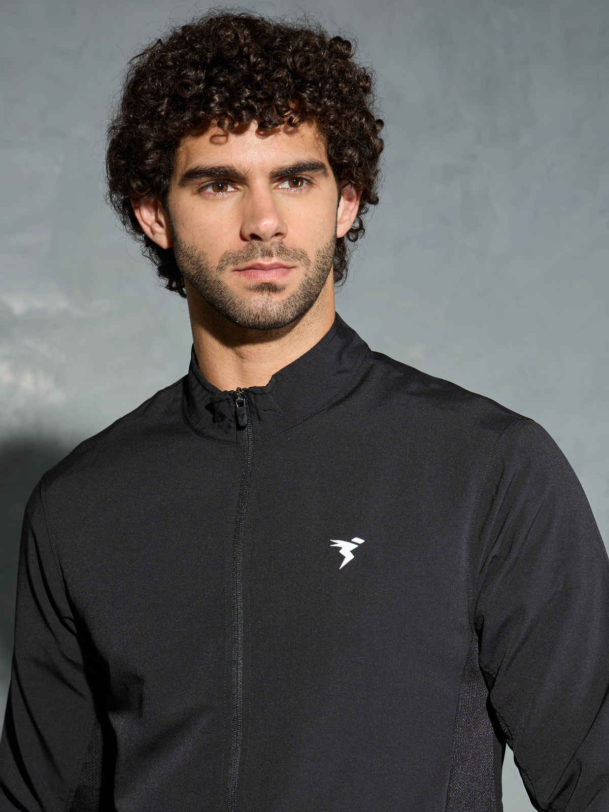 Technosport Men's Poly Solid Slim Fit Mock Neck Full Sleeve Sports Jacket | Black - XL