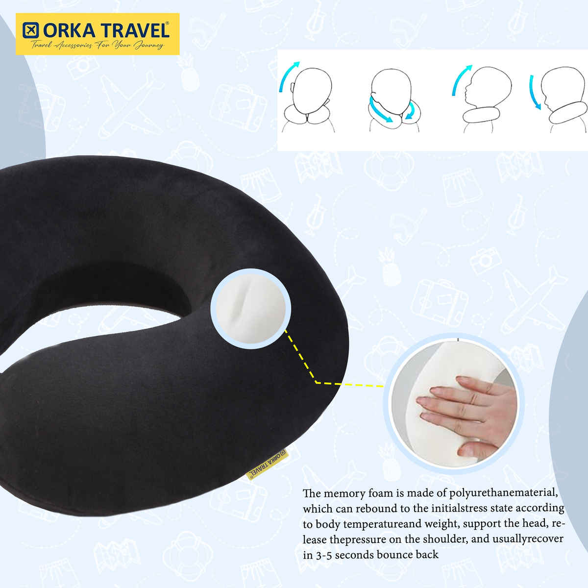 ORKA Unisex Solid Supersoft Neck Pillow | Black - One Size