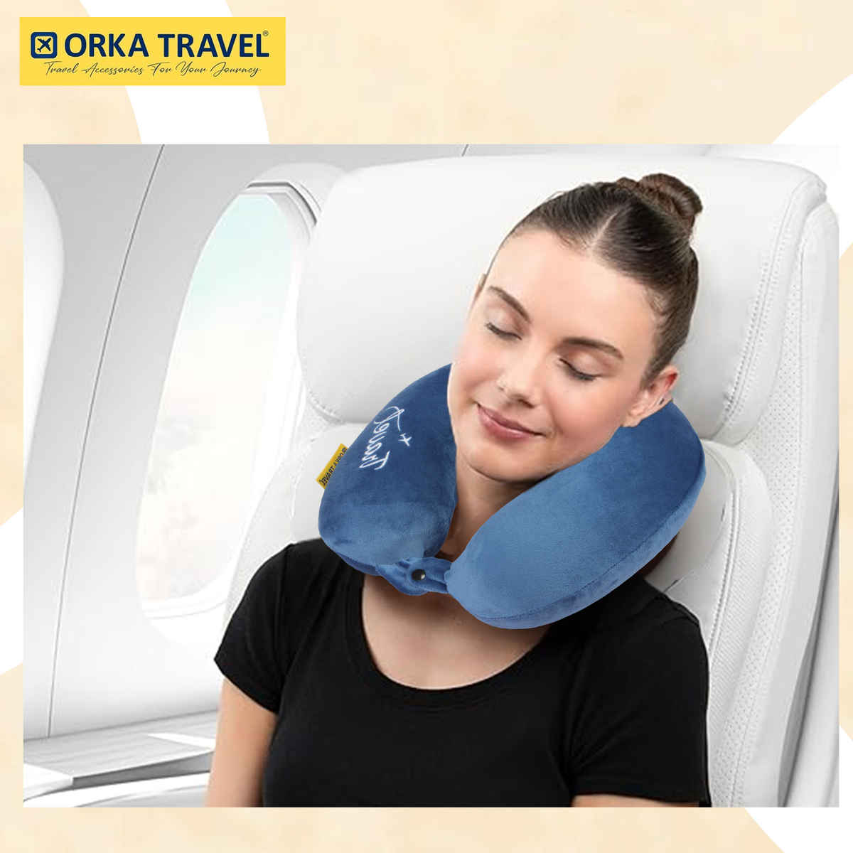 ORKA Unisex Solid Embroidery Supersoft Neck Pillow | Blue - M