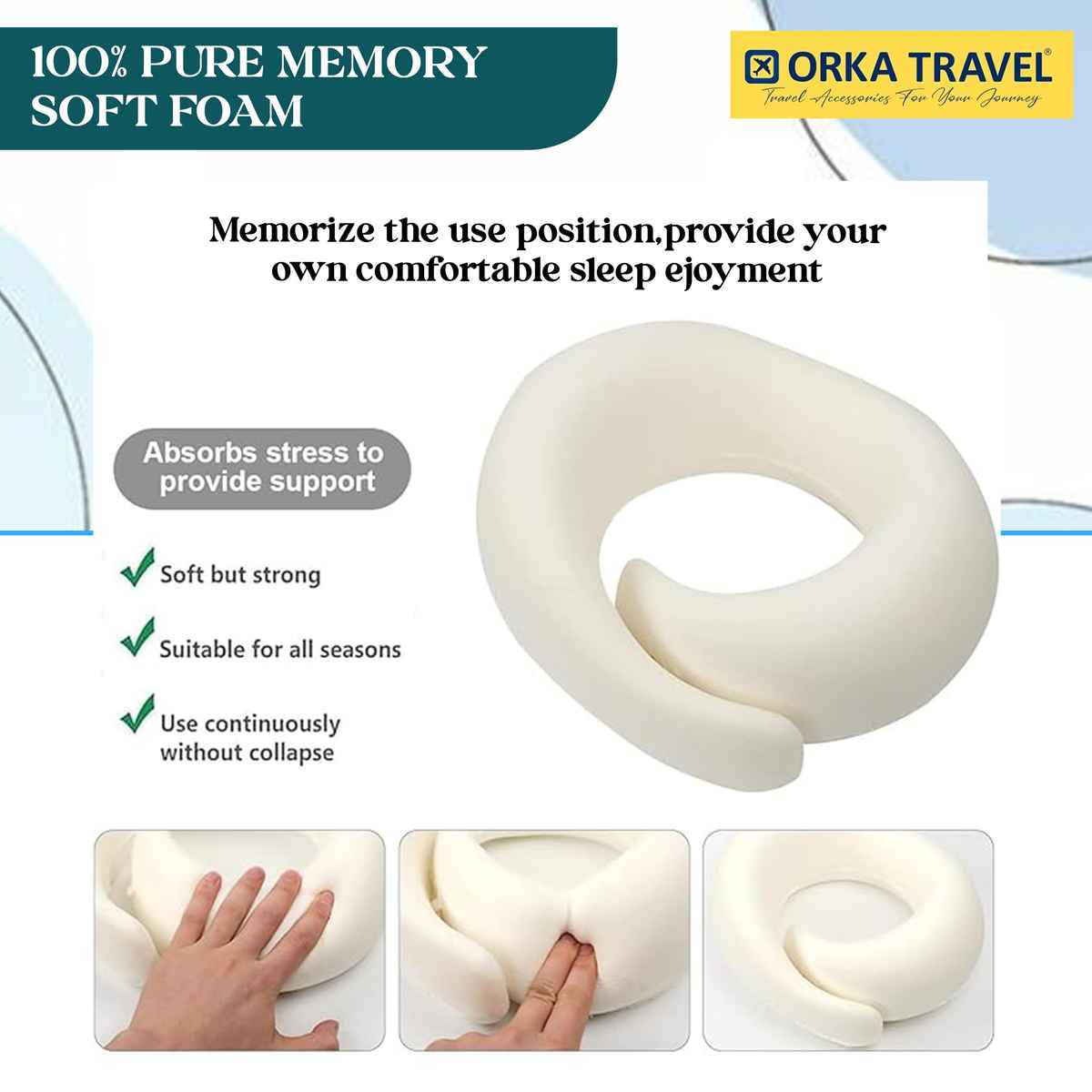 ORKA Unisex Solid Melange Neck Pillow | Teal - Free Size