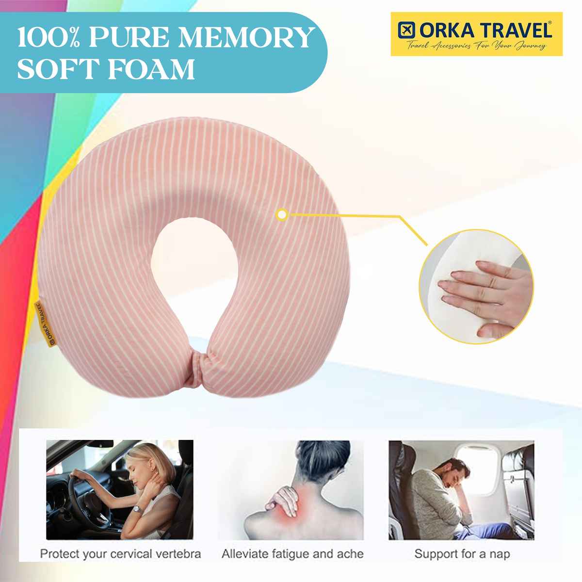 ORKA Unisex Solid Stripe Supersoft Neck Pillow | Peach - One Size