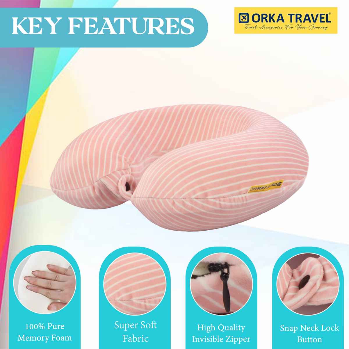 ORKA Unisex Solid Stripe Supersoft Neck Pillow | Peach - One Size