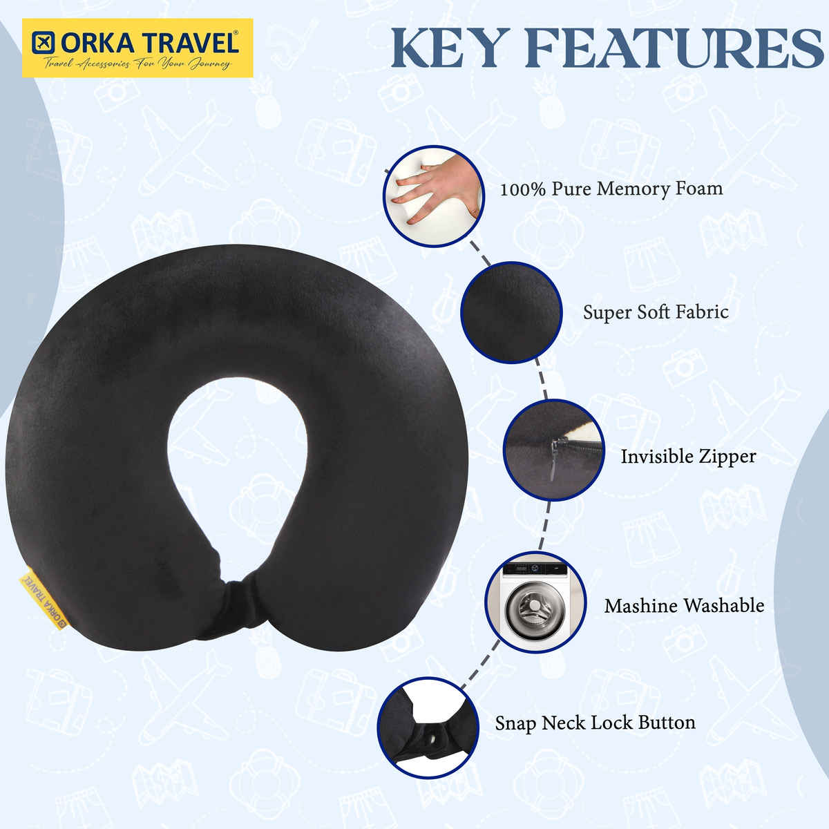 ORKA Unisex Solid Supersoft Neck Pillow | Black - One Size