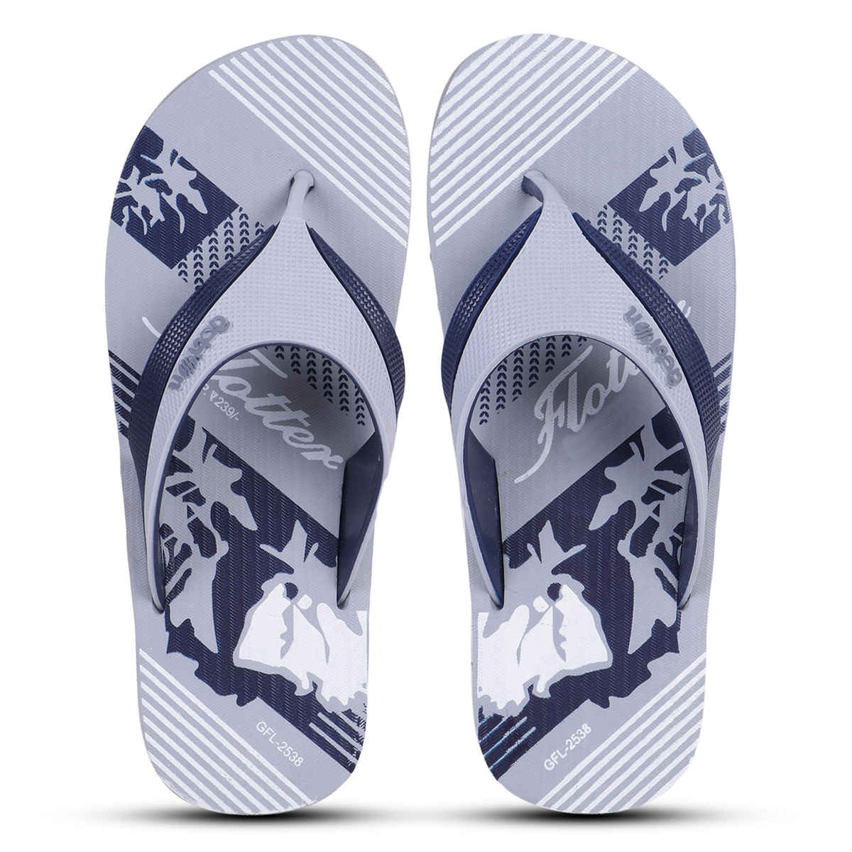Action Men's Gfl-2538 Slippers | Evening Walk | Bathroom | Room Slippers | Light Grey and Bue - UK 6