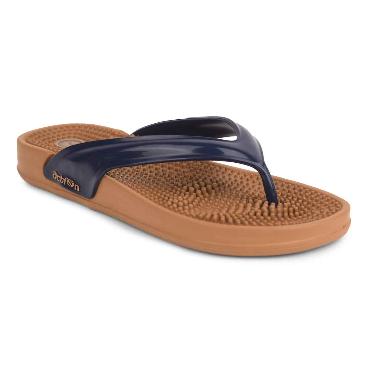 Action Women's Hran-62 Ortho Slippers | Acupressure Insole | Pain Relief Insole | Wood and Blue - UK 7