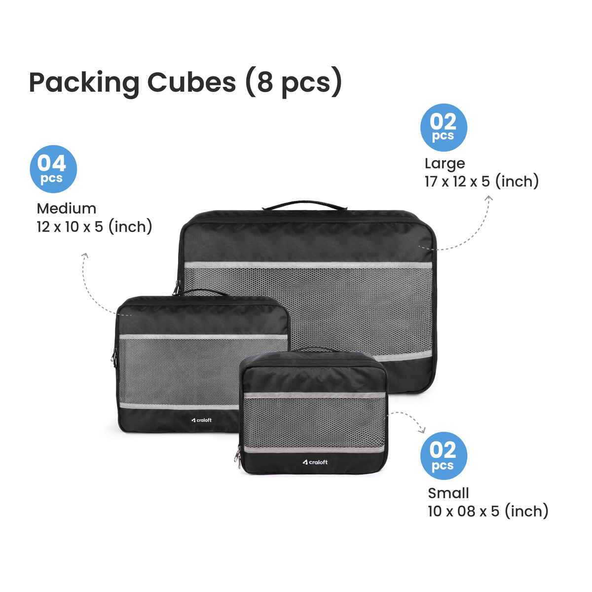 Craloft Packing Cubes Travel Organizer, Essentials Bag Pouches for Men and Women (2L, 4M, 2S)