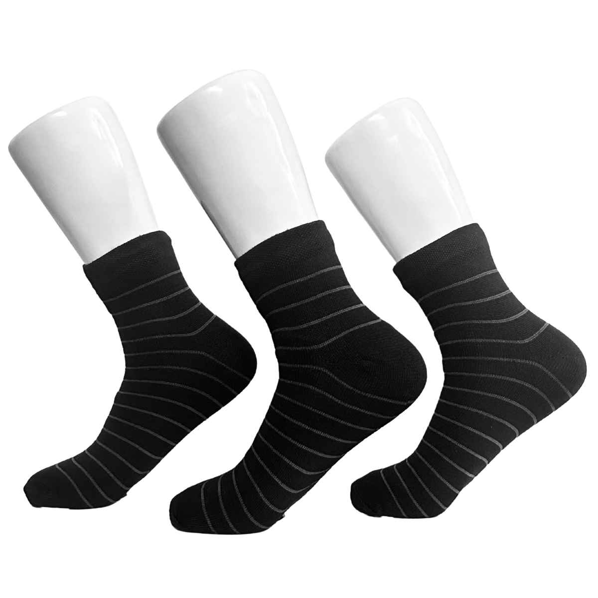 Royal Mart Unisex Striped Cotton Blend Calf Socks | Black - Free Size