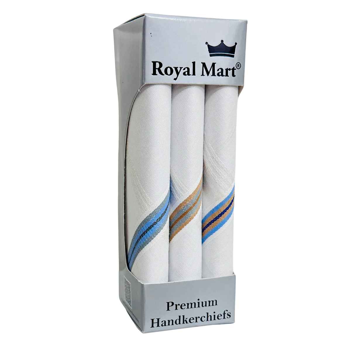 Royal Mart Men's Striped Cotton Handkerchief | White