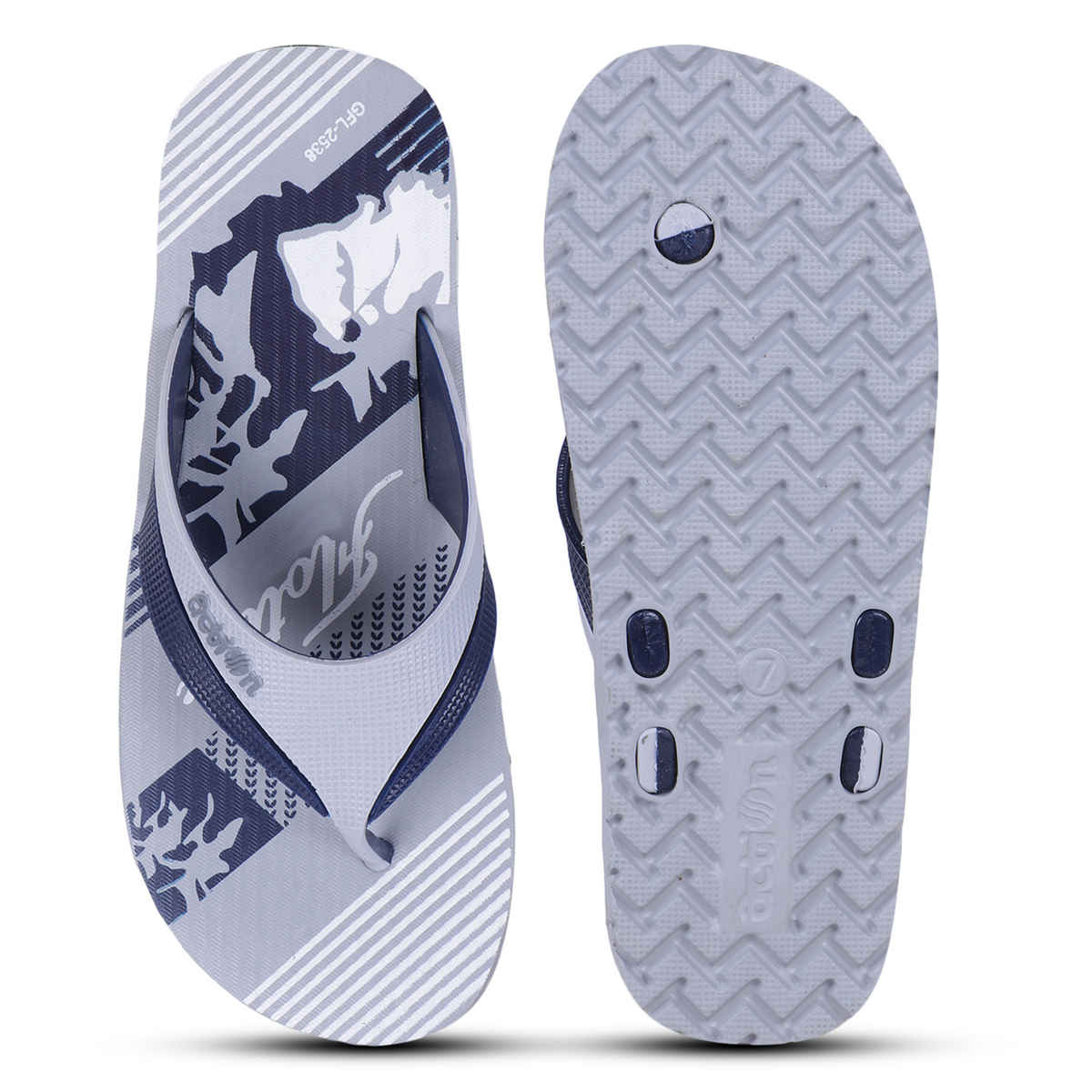 Action Men's Gfl-2538 Slippers | Evening Walk | Bathroom | Room Slippers | Light Grey and Bue - UK 6