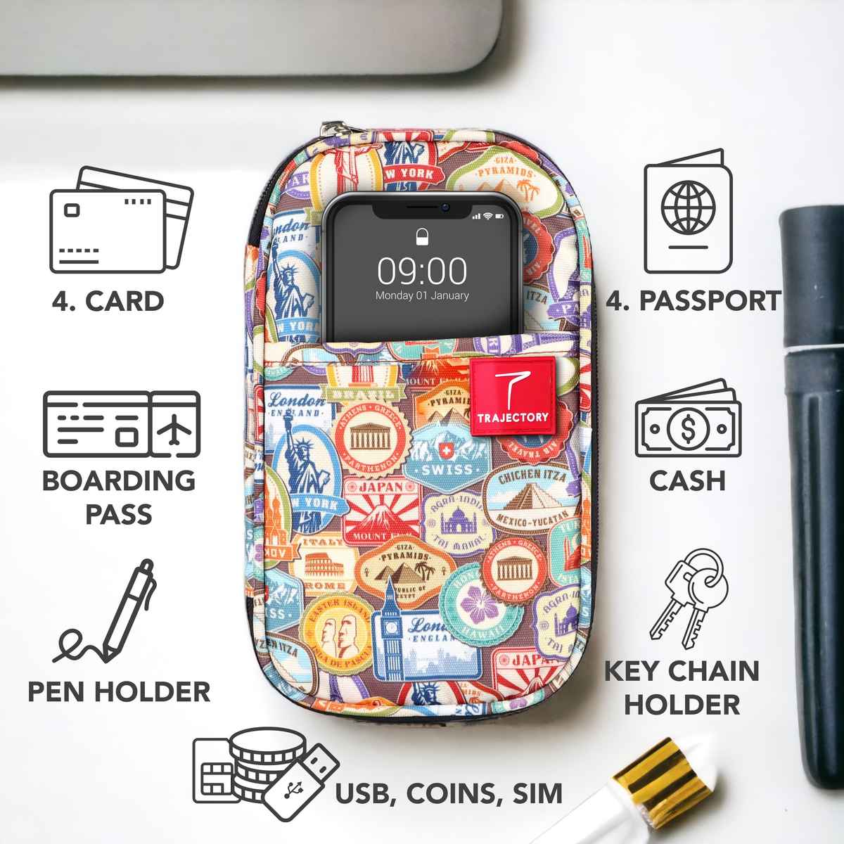 Trajectory Unisex Printed Polyester Passport Holder | Multicolour