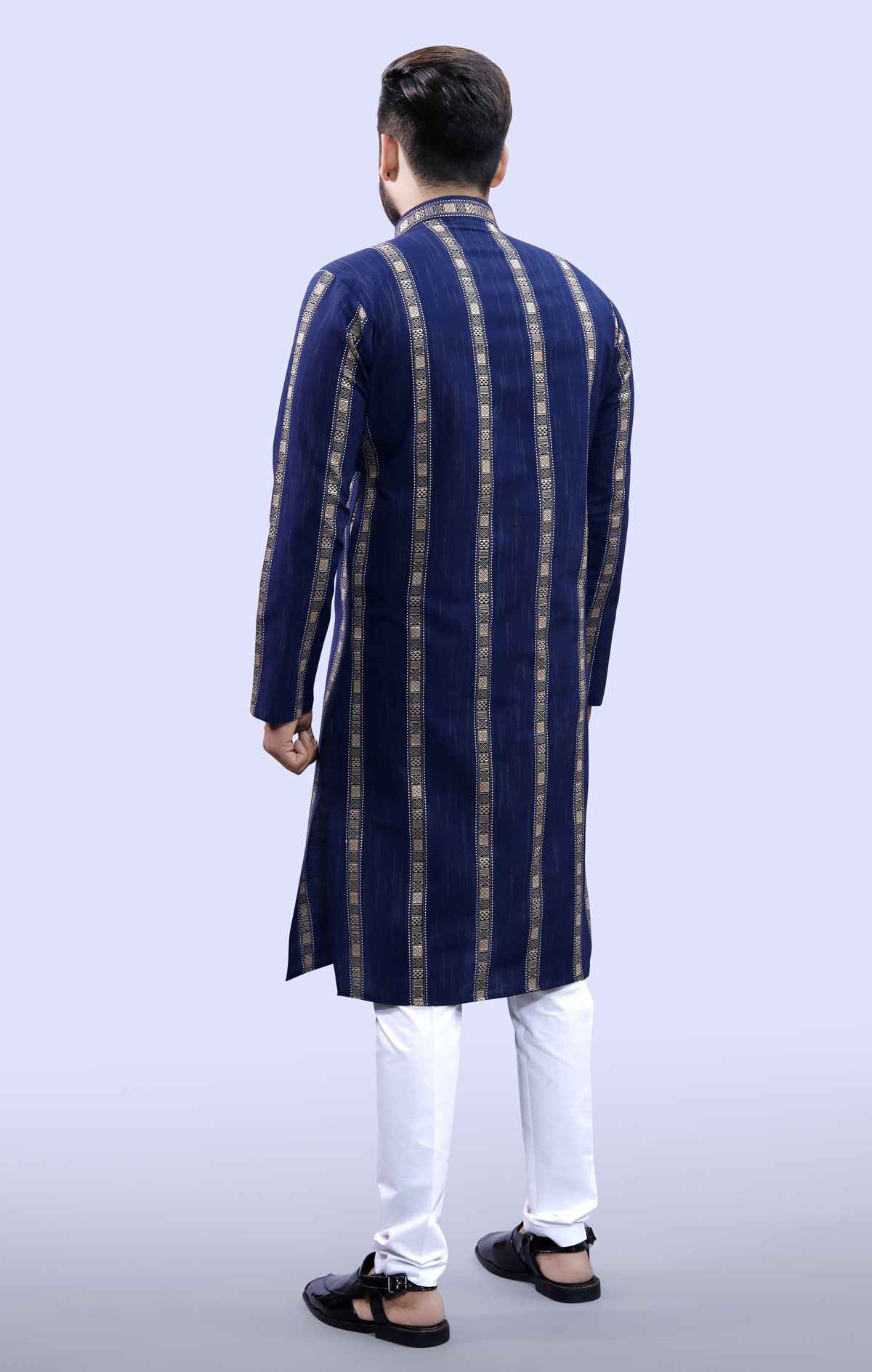 Tibra Collection Men Straight Kurta - Navy | Striped | Cotton Blend | XL