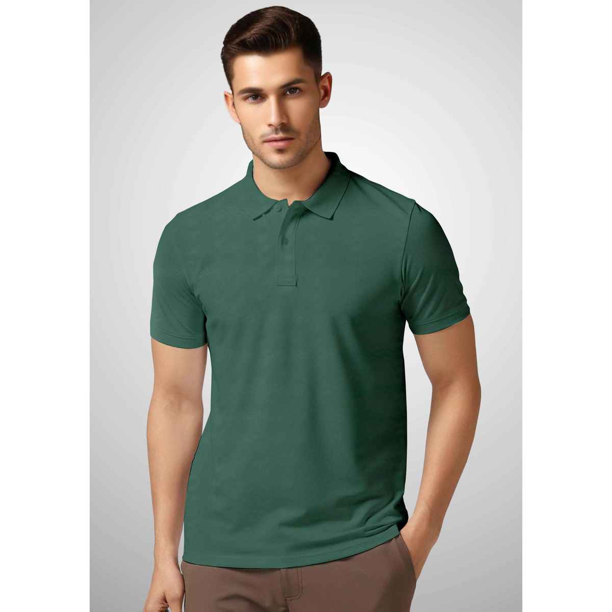 FTX Men s Solid Polo Neck Polyester Half Sleeve Casual T-shirt | Green | L