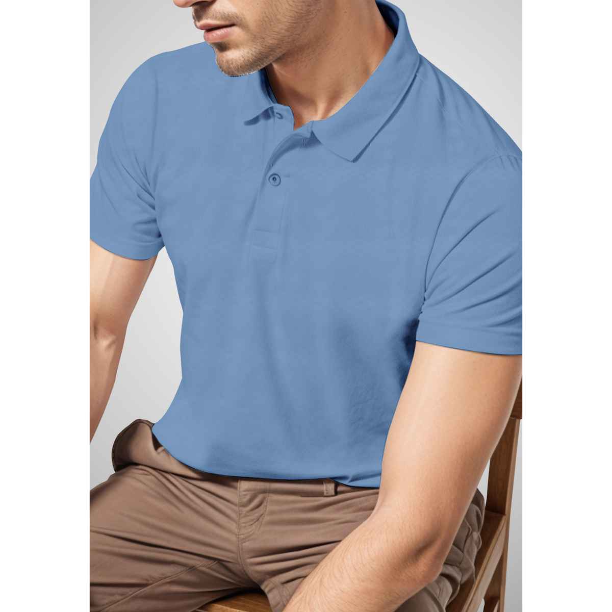 FTX Men s Solid Polo Neck Polyester Half Sleeve Casual T-shirt | Blue | M