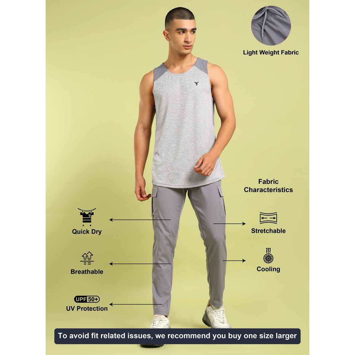 Technosport Men Poly Solid Relax Fit Sports Cargo Trackpants with TS FLEXI | Light Grey | L