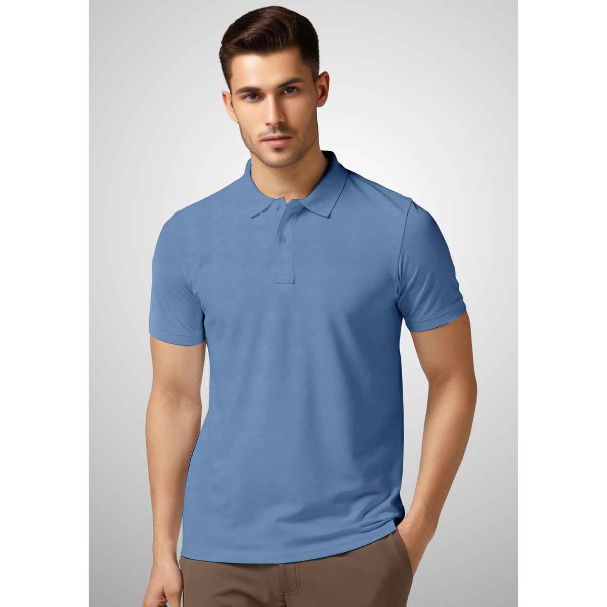 FTX Men s Solid Polo Neck Polyester Half Sleeve Casual T-shirt | Blue | M